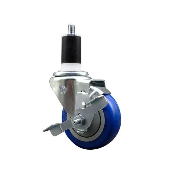 Service Caster 3.5'' SS Blue Poly Swivel 1-1/2'' Expanding Stem Caster with Brake SCC-SSEX20S3514-PPUB-BLUE-TLB-112 - main